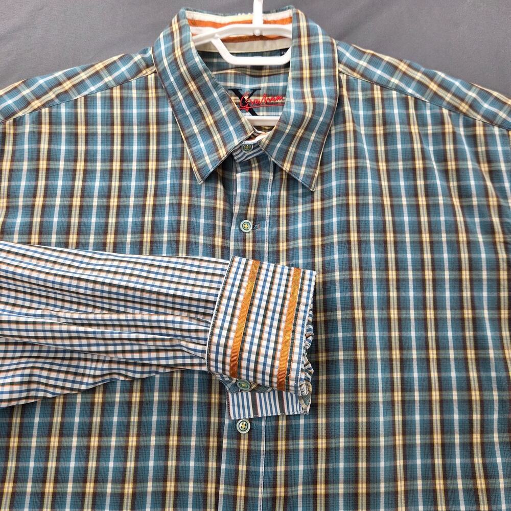 Robert Graham X Shirt Men 2XL Teal Blue Long Sleeve Flip Cuff